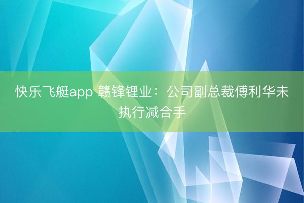 快乐飞艇app 赣锋锂业:公司副总裁傅利华未执行减合手