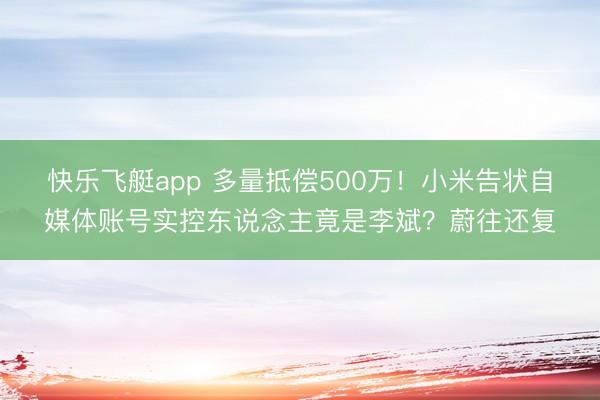 快乐飞艇app 多量抵偿500万！小米告状自媒体账号实控东说念主竟是李斌？蔚往还复